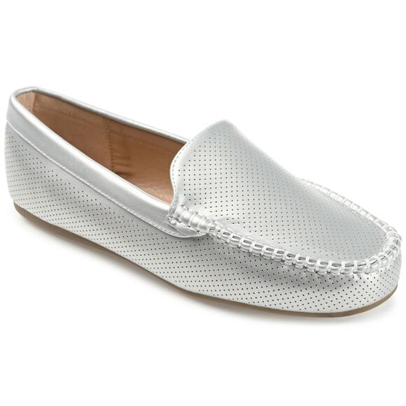 Journee Collection Women Halsey Slip On Perforated Loafers US 10W Silver - Picture 1 of 6